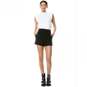 ALICE AND OLIVIA BRAXTON STRONG SHOULDER ROMPER OFF WHITE /BLACK